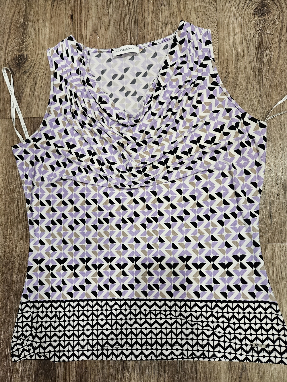 Calvin Klein Lavender Geometric Draped Neck Tank Top